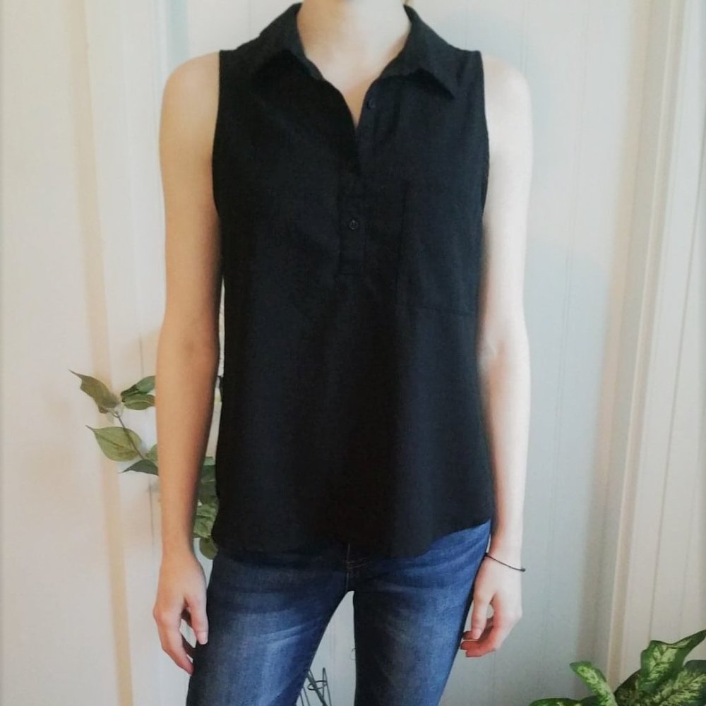 Black Collared Button Tank